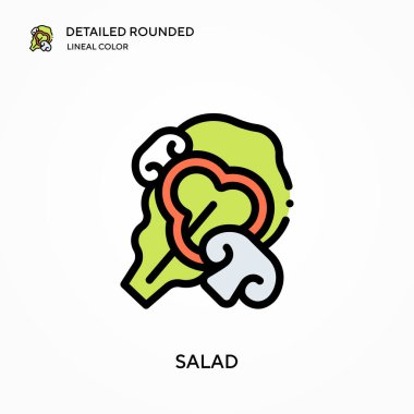 Salata detaylı yuvarlak doğrusal renk vektör simgesi. Web mobil UI ögesi için resimleme sembolü tasarım şablonu. Düzenlenebilir vuruşlarda mükemmel renk modern piktogram. İş projeniz için salata simgeleri