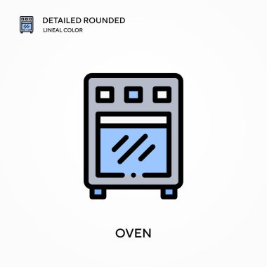 Fırın ayrıntılı yuvarlak doğrusal renk vektör simgesi. Web mobil UI ögesi için resimleme sembolü tasarım şablonu. Düzenlenebilir vuruşlarda mükemmel renk modern piktogram. İş projeniz için fırın simgeleri