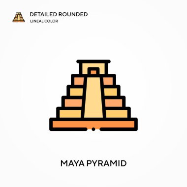 Maya Piramidi yuvarlak lineal renk vektör ikonu detaylandırdı. Web mobil UI ögesi için resimleme sembolü tasarım şablonu. Düzenlenebilir vuruşlarda mükemmel renk modern piktogram. Maya iş projeniz için piramit simgeleri
