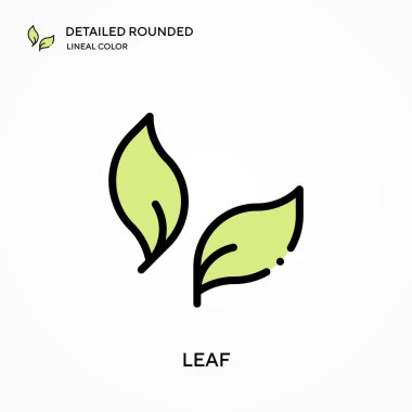 Yaprak detaylı yuvarlak doğrusal renk vektör simgesi. Web mobil UI ögesi için resimleme sembolü tasarım şablonu. Düzenlenebilir vuruşlarda mükemmel renk modern piktogram. İş projeniz için yaprak simgeleri