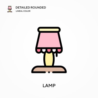 Lamba detaylı yuvarlak doğrusal renk vektör simgesi. Web mobil UI ögesi için resimleme sembolü tasarım şablonu. Düzenlenebilir vuruşlarda mükemmel renk modern piktogram. İş projeniz için lamba simgeleri