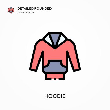 Kapüşonlu ayrıntılı yuvarlak doğrusal renk vektör ikonu. Web mobil UI ögesi için resimleme sembolü tasarım şablonu. Düzenlenebilir vuruşlarda mükemmel renk modern piktogram. İş projeniz için kapüşonlu simgeler