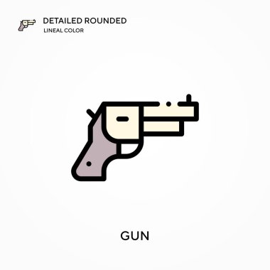 Silah detaylı yuvarlak doğrusal renk vektör simgesi. Web mobil UI ögesi için resimleme sembolü tasarım şablonu. Düzenlenebilir vuruşlarda mükemmel renk modern piktogram. İş projeniz için silah simgeleri