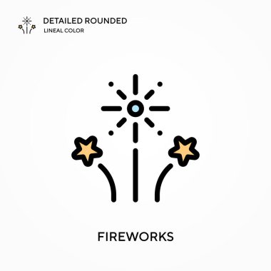 Havai fişek ayrıntılı yuvarlak doğrusal renk vektör simgesi. Web mobil UI ögesi için resimleme sembolü tasarım şablonu. Düzenlenebilir vuruşlarda mükemmel renk modern piktogram. İş projeniz için havai fişek simgeleri