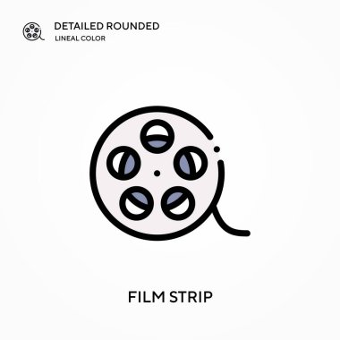 Film şeridi yuvarlak doğrusal renk vektör simgesini detaylı olarak açıkladı. Web mobil UI ögesi için resimleme sembolü tasarım şablonu. Düzenlenebilir vuruşlarda mükemmel renk modern piktogram. İş projeniz için film şeridi simgeleri