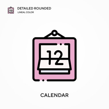 Takvim ayrıntılı yuvarlak doğrusal renk vektörü simgesi. Web mobil UI ögesi için resimleme sembolü tasarım şablonu. Düzenlenebilir vuruşlarda mükemmel renk modern piktogram. İş projeniz için takvim simgeleri