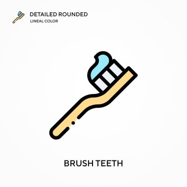Fırça dişleri ayrıntılı yuvarlak doğrusal renk vektör ikonu. Web mobil UI ögesi için resimleme sembolü tasarım şablonu. Düzenlenebilir vuruşlarda mükemmel renk modern piktogram. İş projeniz için diş fırçalama simgeleri