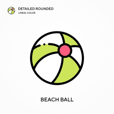 Plaj topu yuvarlak doğrusal renk vektör simgesi detaylı. Web mobil UI ögesi için resimleme sembolü tasarım şablonu. Düzenlenebilir vuruşlarda mükemmel renk modern piktogram. İş projeniz için plaj topu simgeleri