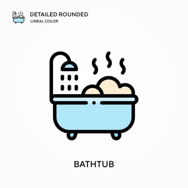 Küvet, yuvarlak yuvarlak doğrusal renk vektör simgesini detaylandırdı. Web mobil UI ögesi için resimleme sembolü tasarım şablonu. Düzenlenebilir vuruşlarda mükemmel renk modern piktogram. İş projeniz için küvet simgeleri