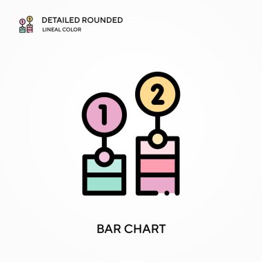 Çubuk çizelgesi yuvarlak doğrusal renk vektörü simgesini detaylı olarak açıkladı. Web mobil UI ögesi için resimleme sembolü tasarım şablonu. Düzenlenebilir vuruşlarda mükemmel renk modern piktogram. İş projeniz için bar çizelgesi simgeleri