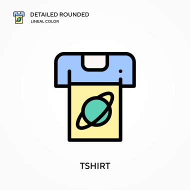Tshirt detaylı yuvarlak doğrusal renk vektör simgesi. Web mobil UI ögesi için resimleme sembolü tasarım şablonu. Düzenlenebilir vuruşlarda mükemmel renk modern piktogram. İş projeniz için t-shirt simgeleri