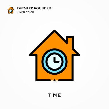 Zaman detaylı yuvarlak doğrusal renk vektör simgesi. Web mobil UI ögesi için resimleme sembolü tasarım şablonu. Düzenlenebilir vuruşlarda mükemmel renk modern piktogram. İş projeniz için zaman simgeleri