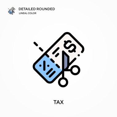 Vergi ayrıntılı yuvarlak doğrusal renk vektörü simgesi. Web mobil UI ögesi için resimleme sembolü tasarım şablonu. Düzenlenebilir vuruşlarda mükemmel renk modern piktogram. İş projeniz için vergi simgeleri