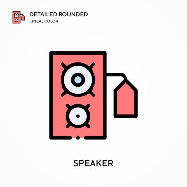 Hoparlör yuvarlak doğrusal renk vektörü simgesini detaylı olarak açıkladı. Web mobil UI ögesi için resimleme sembolü tasarım şablonu. Düzenlenebilir vuruşlarda mükemmel renk modern piktogram. İş projeniz için konuşmacı simgeleri