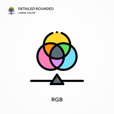 Rgb ayrıntılı yuvarlak doğrusal renk vektörü simgesi. Web mobil UI ögesi için resimleme sembolü tasarım şablonu. Düzenlenebilir vuruşlarda mükemmel renk modern piktogram. İş projeniz için Rgb simgeleri