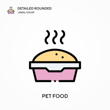 Evcil hayvan maması yuvarlak lineal renk vektör ikonu. Web mobil UI ögesi için resimleme sembolü tasarım şablonu. Düzenlenebilir vuruşlarda mükemmel renk modern piktogram. İş projeniz için evcil hayvan yemek simgeleri