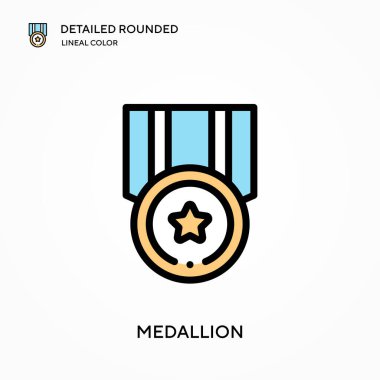 Madalyon detaylı yuvarlak doğrusal renk vektör ikonu. Web mobil UI ögesi için resimleme sembolü tasarım şablonu. Düzenlenebilir vuruşlarda mükemmel renk modern piktogram. İş projeniz için madalyon simgeleri