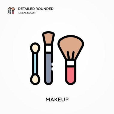 Makyaj detaylı yuvarlak doğrusal renk vektör simgesi. Web mobil UI ögesi için resimleme sembolü tasarım şablonu. Düzenlenebilir vuruşlarda mükemmel renk modern piktogram. İş projeniz için makyaj simgeleri
