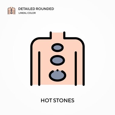 Sıcak taşlar yuvarlak doğrusal renk vektör simgesini detaylandırdı. Web mobil UI ögesi için resimleme sembolü tasarım şablonu. Düzenlenebilir vuruşlarda mükemmel renk modern piktogram. İş projeniz için sıcak taşlar simgeleri