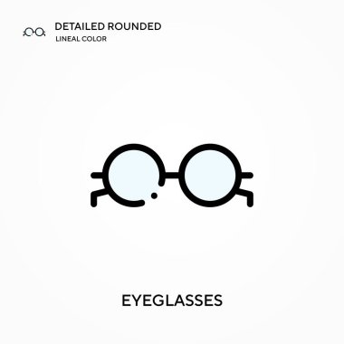 Gözlük ayrıntılı yuvarlak doğrusal renk vektör ikonu. Web mobil UI ögesi için resimleme sembolü tasarım şablonu. Düzenlenebilir vuruşlarda mükemmel renk modern piktogram. İş projeniz için gözlük simgeleri