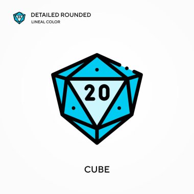 Küp detaylı yuvarlak doğrusal renk vektör simgesi. Web mobil UI ögesi için resimleme sembolü tasarım şablonu. Düzenlenebilir vuruşlarda mükemmel renk modern piktogram. İş projeniz için küp simgeleri