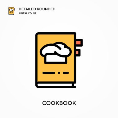 Yemek kitabı yuvarlak doğrusal renk vektörü simgesini detaylı olarak açıkladı. Web mobil UI ögesi için resimleme sembolü tasarım şablonu. Düzenlenebilir vuruşlarda mükemmel renk modern piktogram. İş projeniz için yemek kitabı simgeleri