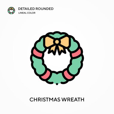 Noel çelengi ayrıntılı yuvarlak doğrusal renk vektör ikonu. Web mobil UI ögesi için resimleme sembolü tasarım şablonu. Düzenlenebilir vuruşlarda mükemmel renk modern piktogram. İş projeniz için Noel çelengi simgeleri