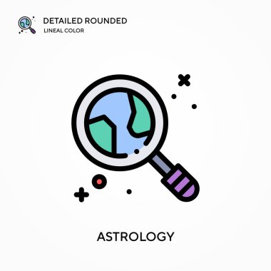 Astroloji ayrıntılı yuvarlak lineal renk vektör ikonu. Web mobil UI ögesi için resimleme sembolü tasarım şablonu. Düzenlenebilir vuruşlarda mükemmel renk modern piktogram. İş projeniz için Astroloji simgeleri