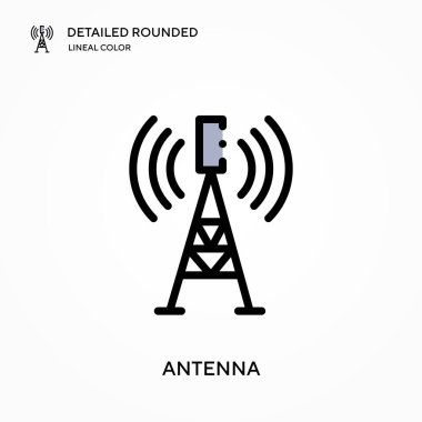 Anten ayrıntılı yuvarlak doğrusal renk vektör simgesi. Web mobil UI ögesi için resimleme sembolü tasarım şablonu. Düzenlenebilir vuruşlarda mükemmel renk modern piktogram. İş projeniz için anten simgeleri