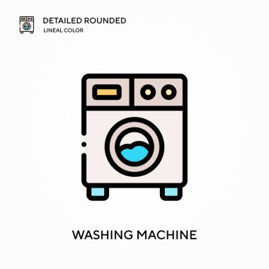 Çamaşır makinesi ayrıntılı yuvarlak doğrusal renk vektör simgesi. Web mobil UI ögesi için resimleme sembolü tasarım şablonu. Düzenlenebilir vuruşlarda mükemmel renk modern piktogram. İş projeniz için çamaşır makinesi simgeleri