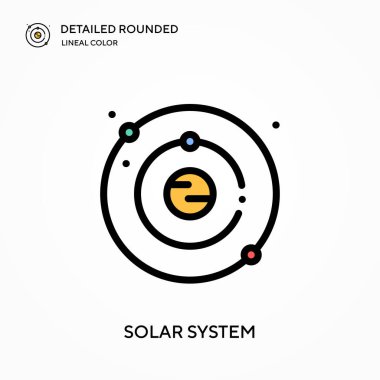 Güneş sistemi yuvarlak lineal renk vektörü simgesini detaylı olarak açıkladı. Web mobil UI ögesi için resimleme sembolü tasarım şablonu. Düzenlenebilir vuruşlarda mükemmel renk modern piktogram. İş projeniz için güneş sistemi simgeleri