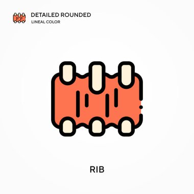 Kaburga detaylı yuvarlak doğrusal renk vektör simgesi. Web mobil UI ögesi için resimleme sembolü tasarım şablonu. Düzenlenebilir vuruşlarda mükemmel renk modern piktogram. İş projeniz için kaburga simgeleri