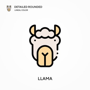 Lama yuvarlak lineal renk vektör simgesini detaylı olarak açıkladı. Web mobil UI ögesi için resimleme sembolü tasarım şablonu. Düzenlenebilir vuruşlarda mükemmel renk modern piktogram. İş projeniz için Lama simgeleri