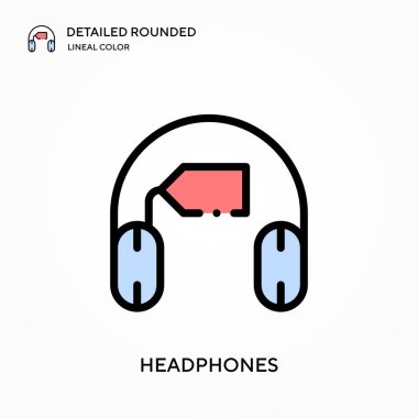 Kulaklıklar yuvarlak doğrusal renk vektör simgesini detaylandırdı. Web mobil UI ögesi için resimleme sembolü tasarım şablonu. Düzenlenebilir vuruşlarda mükemmel renk modern piktogram. İş projeniz için kulaklık simgeleri