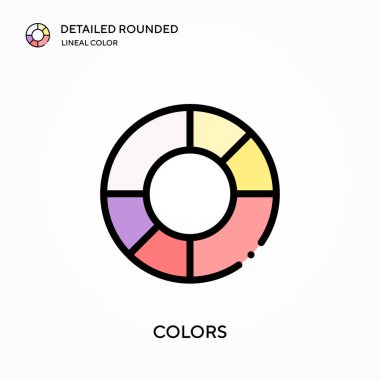 Renkler ayrıntılı yuvarlak doğrusal renk vektör simgesi. Web mobil UI ögesi için resimleme sembolü tasarım şablonu. Düzenlenebilir vuruşlarda mükemmel renk modern piktogram. İş projeniz için renk simgeleri