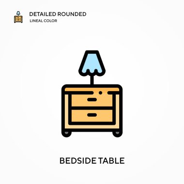 Yatağın başucunda yuvarlak çizgi renk vektörü simgesi var. Web mobil UI ögesi için resimleme sembolü tasarım şablonu. Düzenlenebilir vuruşlarda mükemmel renk modern piktogram. İş projeniz için başucu masa simgeleri