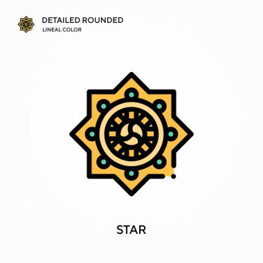 Yıldız detaylı yuvarlak doğrusal renk vektör simgesi. Web mobil UI ögesi için resimleme sembolü tasarım şablonu. Düzenlenebilir vuruşlarda mükemmel renk modern piktogram. İş projeniz için yıldız simgeleri