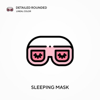 Uyuyan maske yuvarlak doğrusal renk vektör simgesini detaylı olarak açıklıyor. Web mobil UI ögesi için resimleme sembolü tasarım şablonu. Düzenlenebilir vuruşlarda mükemmel renk modern piktogram. İş projeniz için uyku maskesi simgeleri