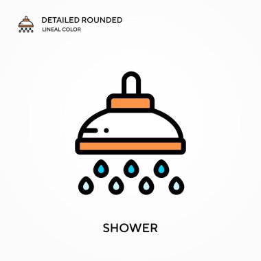 Duş detaylı yuvarlak doğrusal renk vektör simgesi. Web mobil UI ögesi için resimleme sembolü tasarım şablonu. Düzenlenebilir vuruşlarda mükemmel renk modern piktogram. İş projeniz için duş simgeleri