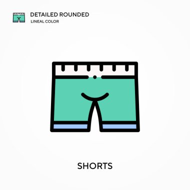 Shorts ayrıntılı yuvarlak doğrusal renk vektör simgesi. Web mobil UI ögesi için resimleme sembolü tasarım şablonu. Düzenlenebilir vuruşlarda mükemmel renk modern piktogram. İş projeniz için kısa simgeler