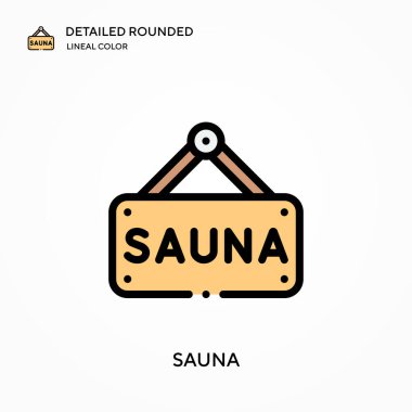 Sauna ayrıntılı yuvarlak doğrusal renk vektör simgesi. Web mobil UI ögesi için resimleme sembolü tasarım şablonu. Düzenlenebilir vuruşlarda mükemmel renk modern piktogram. İş projeniz için sauna simgeleri