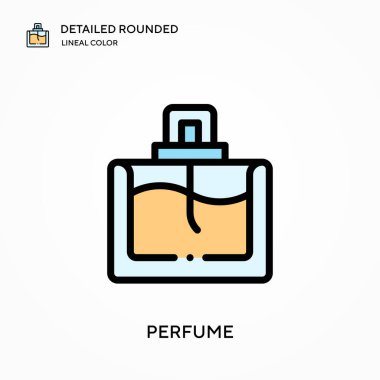 Parfüm detaylı yuvarlak doğrusal renk vektör ikonu. Web mobil UI ögesi için resimleme sembolü tasarım şablonu. Düzenlenebilir vuruşlarda mükemmel renk modern piktogram. İş projeniz için parfüm simgeleri