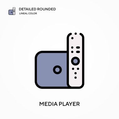 Ortam oynatıcı yuvarlak doğrusal renk vektörü simgesini detaylı olarak açıkladı. Web mobil UI ögesi için resimleme sembolü tasarım şablonu. Düzenlenebilir vuruşlarda mükemmel renk modern piktogram. İş projeniz için ortam oynatıcı simgeleri