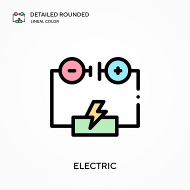 Elektrikli detaylı yuvarlak doğrusal renk vektör simgesi. Web mobil UI ögesi için resimleme sembolü tasarım şablonu. Düzenlenebilir vuruşlarda mükemmel renk modern piktogram. İş projeniz için elektrik simgeleri