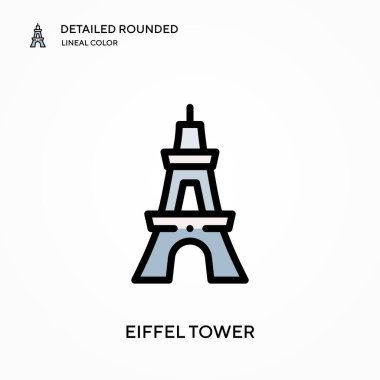 Eyfel Kulesi ayrıntılı yuvarlak doğrusal renk vektör ikonu. Web mobil UI ögesi için resimleme sembolü tasarım şablonu. Düzenlenebilir vuruşlarda mükemmel renk modern piktogram. İş projeniz için Eyfel kulesi simgeleri