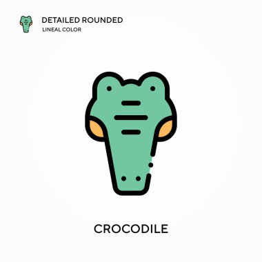 Timsah ayrıntılı yuvarlak doğrusal renk vektör ikonu. Web mobil UI ögesi için resimleme sembolü tasarım şablonu. Düzenlenebilir vuruşlarda mükemmel renk modern piktogram. İş projeniz için timsah simgeleri