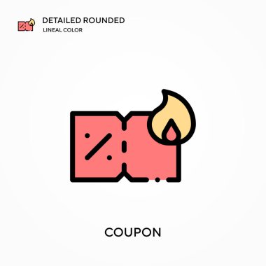 Kupon ayrıntılı yuvarlak lineal renk vektör simgesi. Web mobil UI ögesi için resimleme sembolü tasarım şablonu. Düzenlenebilir vuruşlarda mükemmel renk modern piktogram. İş projeniz için kupon simgeleri
