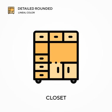 Dolapta ayrıntılı yuvarlak doğrusal renk vektörü simgesi var. Web mobil UI ögesi için resimleme sembolü tasarım şablonu. Düzenlenebilir vuruşlarda mükemmel renk modern piktogram. İş projeniz için dolap simgeleri