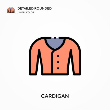 Cardigan ayrıntılı yuvarlak doğrusal renk vektör ikonu. Web mobil UI ögesi için resimleme sembolü tasarım şablonu. Düzenlenebilir vuruşlarda mükemmel renk modern piktogram. İş projeniz için Cardigan simgeleri