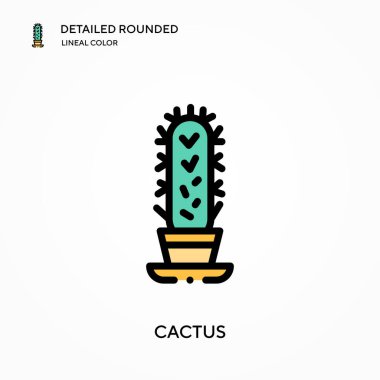 Kaktüs ayrıntılı yuvarlak doğrusal renk vektör ikonu. Web mobil UI ögesi için resimleme sembolü tasarım şablonu. Düzenlenebilir vuruşlarda mükemmel renk modern piktogram. İş projeniz için kaktüs simgeleri